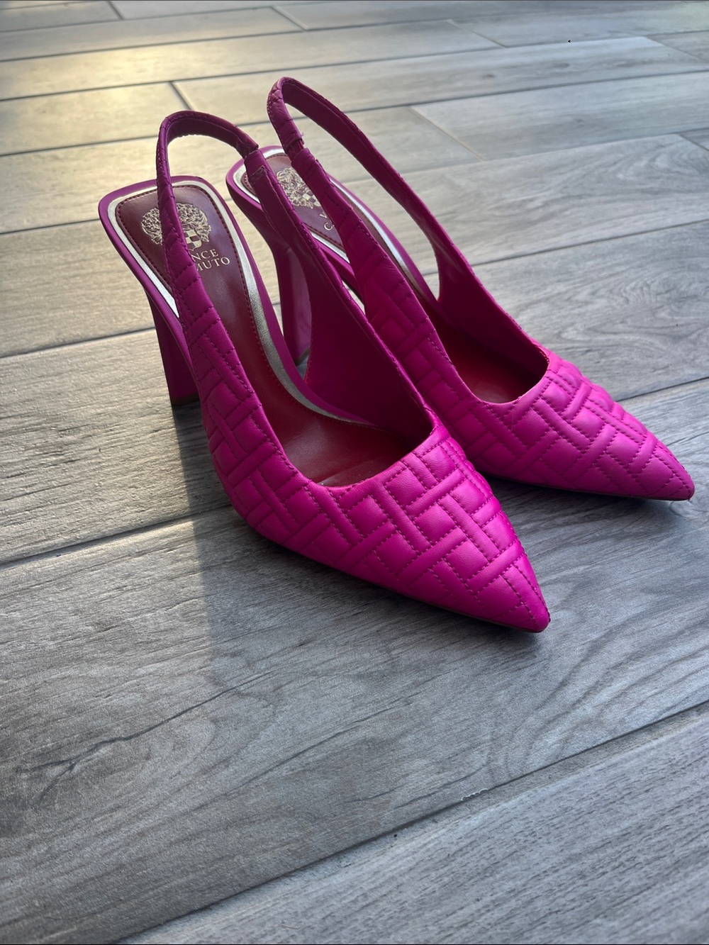 Vince Camuto Quilted Hot Pink Slingback Pointed Heels
